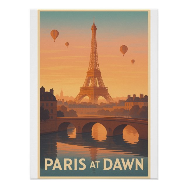 Póster Paris no Dawn Retro viagem (Frente)