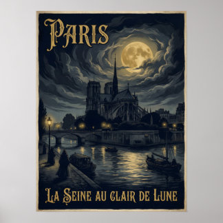 Poster Paris O Sena Ao Luar Gótico Viagem