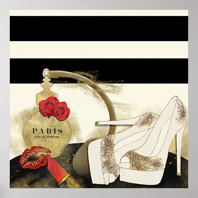 Poster Paris Parfum Perfume Rosas Heels & Lipstick (Frente)