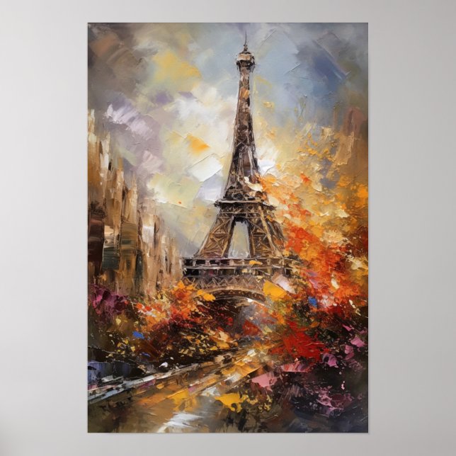 Poster Paris, pintura de óleo de Abstrato de torre Eiffel (Frente)