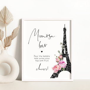 Poster Paris preto rosa torre Eiffel bar de mimosa nupcia