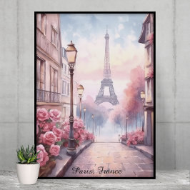 Poster Paris Romântica França – Torre Eiffel Floral