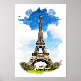 Poster Paris - Torre Eiffel - Pintura em aquarela