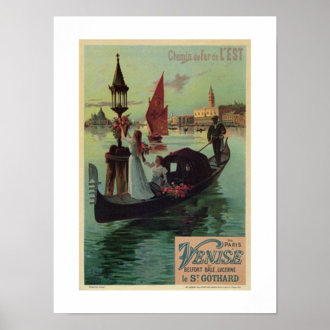Poster Paris Veneza Itália viagens vintage e romântico (Frente)