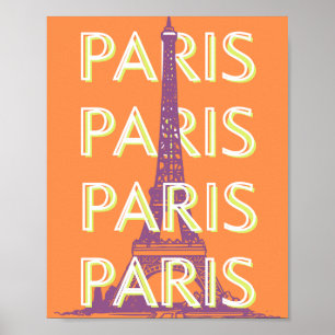 Poster Paris, Viagem Art, Retro-Viagem Art, Laranja