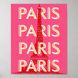 Poster Paris, Viagem Art, Retro-Viagem Art, Rosa