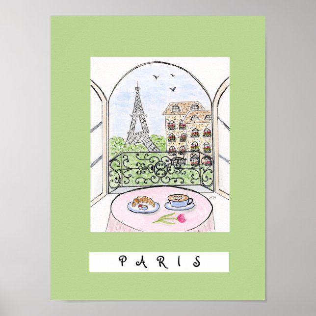 Poster Paris Whimsical e Torre Eiffel "PARIS" (Frente)