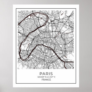 Poster Paris White Map - Map Wall Art Decor