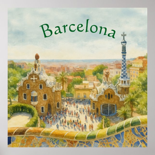 Poster Park Güell in Barcelona, Spain (Frente)