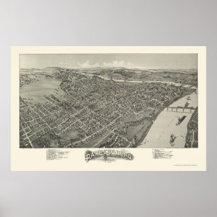 Póster Parkersburg, mapa panorâmico de WV - 1899