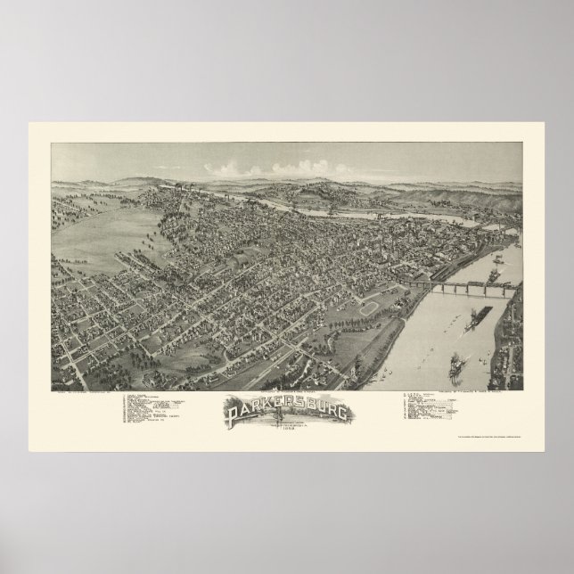 Póster Parkersburg, Mapa Panorâmico do WV - 1899 (Frente)