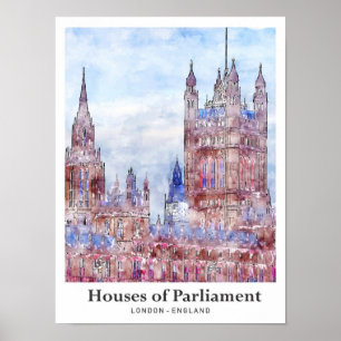 Poster Parlamento londrino Viagem Watercolor
