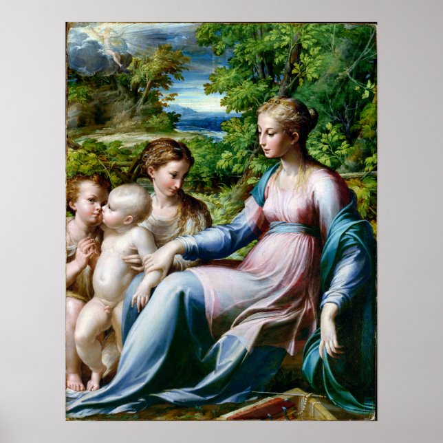 Poster Parmigianino Virgin e Child com Ruas John. (Frente)