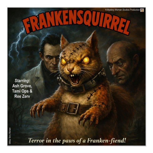 Póster Paródia Clássica de Filme do Frankensquirrel (Frente)