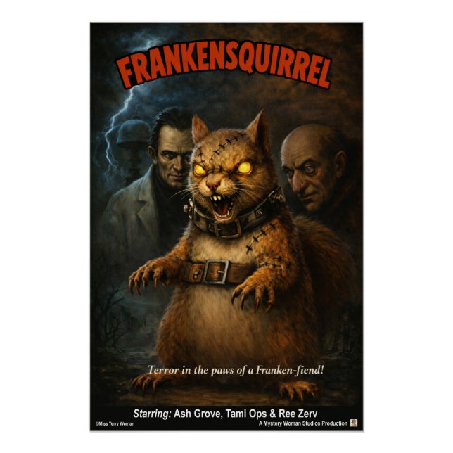 Póster Paródia Clássica de Filme do Frankensquirrel (Frente)