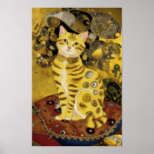 Paródia de gato fofo dourado de Gustav Klimt, arte