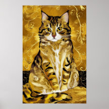 Paródia de gato fofo dourado de Gustav Klimt, arte