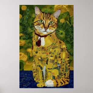 Poster Paródia de gato fofo dourado de Gustav Klimt, arte