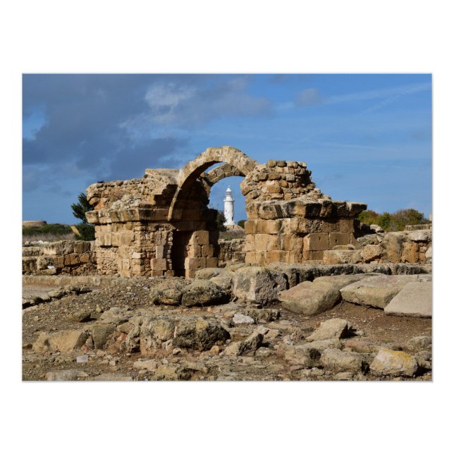 Póster Parque arqueológico de Paphos, ruínas e farol (Frente)