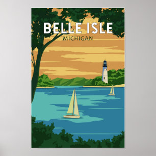 Poster Parque Belle Isle Arte de Viagem Vintage Michigan