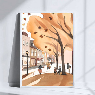 Poster Parque da Cidade de Outono Arte em Aquarela de F