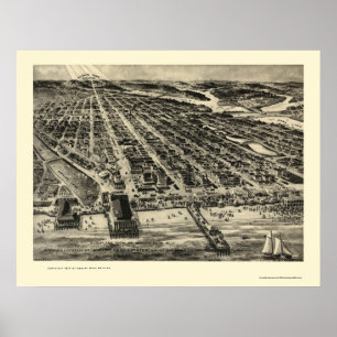 Poster Parque de Asbury, mapa panorâmico de NJ - 1910