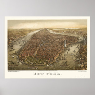 Poster Parque de bateria, mapa panorâmico de NY - 1873