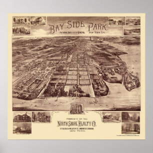 Póster Parque de Bayside - Queens, mapa panorâmico de NY