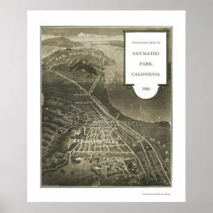 Póster Parque de San Mateo, mapa panorâmico de CA - 1905