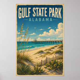 Poster Parque Estadual do Golfo Alabama Ilustração Arte d
