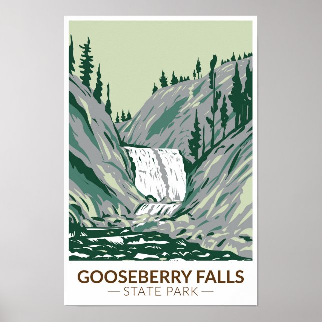 Poster Parque Estadual Gooseberry Falls Minnesota Vintage (Frente)