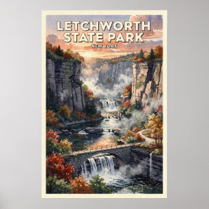 Poster Parque Estadual Letchworth Nova York Viagem Vintag