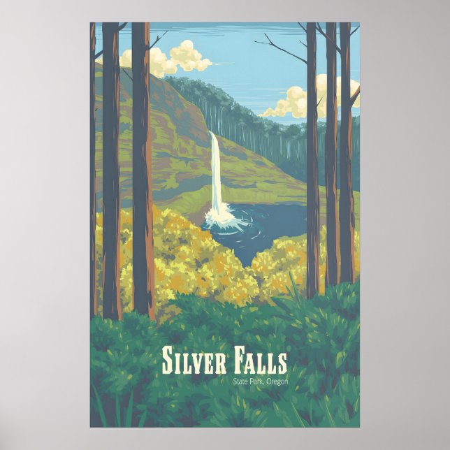 Poster Parque Estadual Silver Falls Cartaz de Viagem Oreg (Frente)