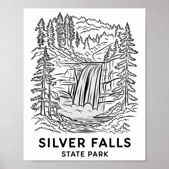 Poster Parque Estadual Silver Falls Oregon Camping de Cac (Frente)