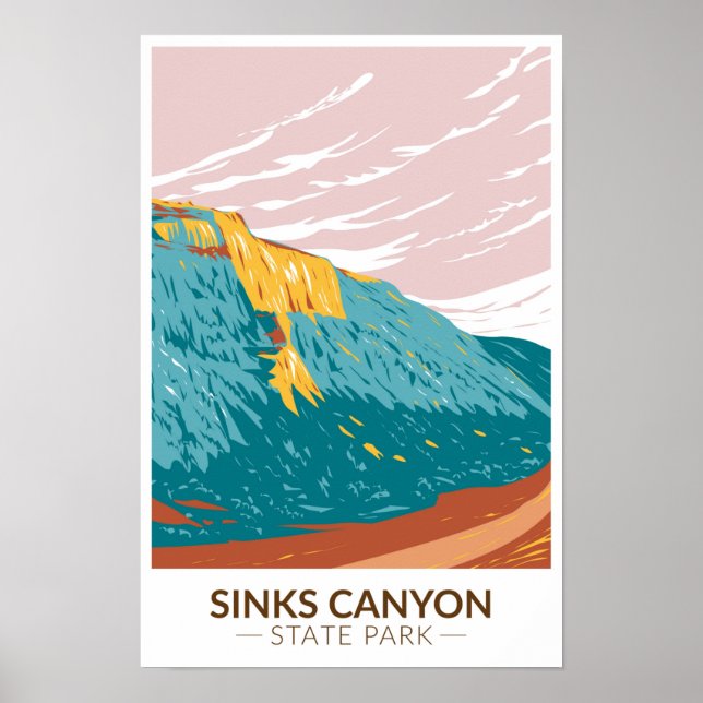 Poster Parque Estadual Sinks Canyon Wyoming Vintage  (Frente)