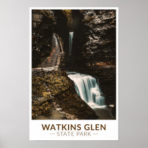 Poster Parque Estadual Watkins Glen Nova York Aquarela Re