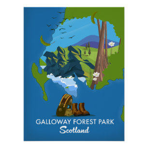 Póster parque florestal Galloway Escócia mapa