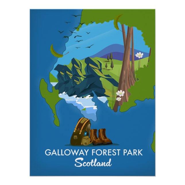 Póster parque florestal Galloway Escócia mapa (Frente)