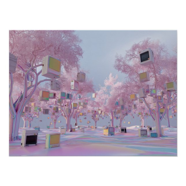 Póster Parque Glitchy Pink Sakura com Janelas Flutuantes (Frente)