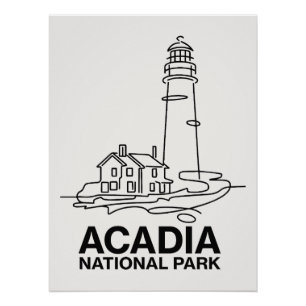 Póster Parque Nacional Acadia Arte de Linha do Farol