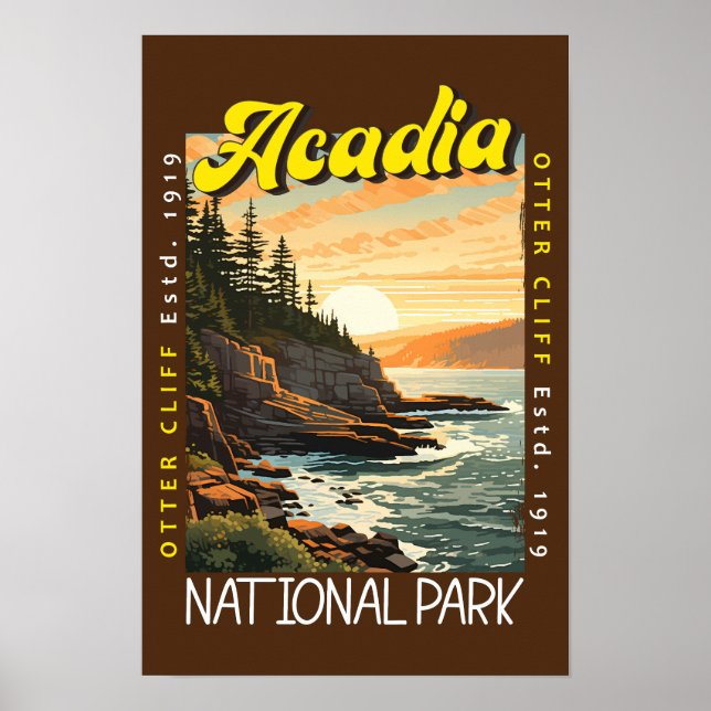 Poster Parque Nacional Acadia Otter Cliff Angustiado (Frente)