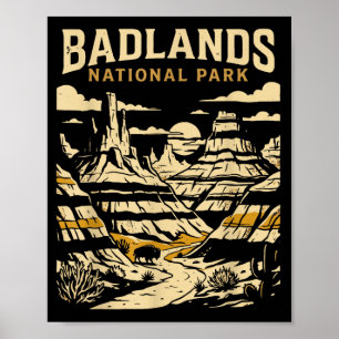 Poster Parque nacional Badlands aventura retrô vintage