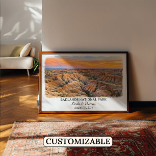 Poster Parque Nacional Badlands Dakota do Sul, Aquarela