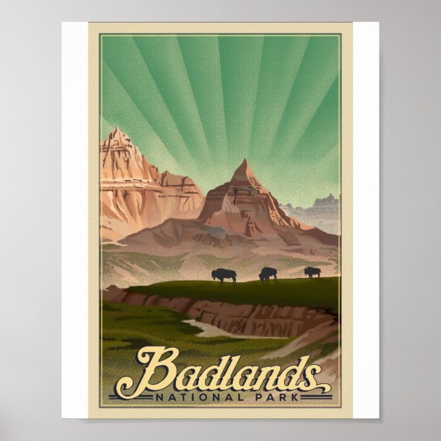 Poster Parque Nacional Badlands Litho Trabalho de arte Po (Frente)