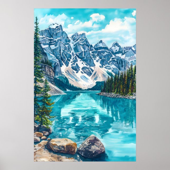 Poster Parque Nacional Banff Aquarela 1 (Frente)