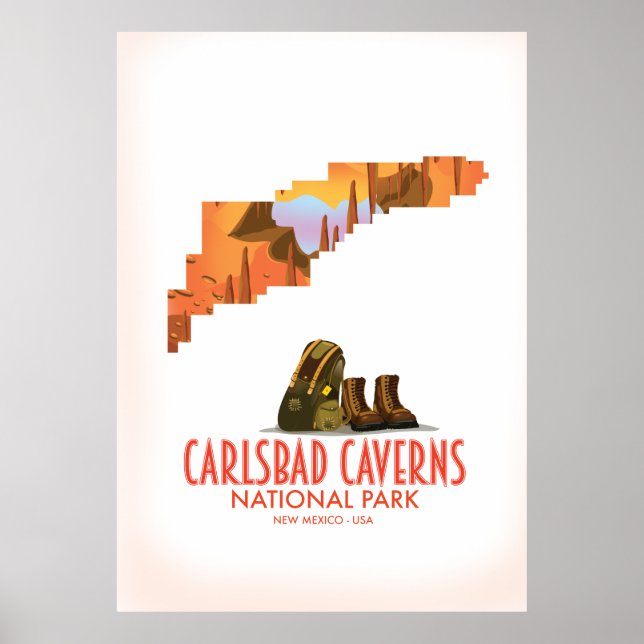 Poster parque nacional cavernas de carlsbad mapa novo méx (Frente)