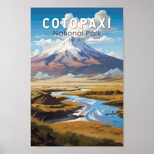 Poster Parque Nacional Cotopaxi Viagem Art Vintage, Equad (Frente)