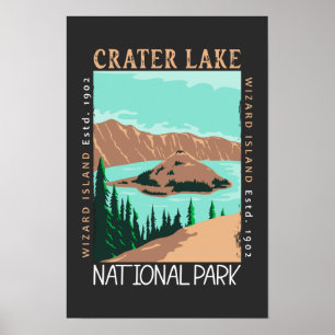 Poster Parque Nacional Crater Lake Oregon Retro Desgastad