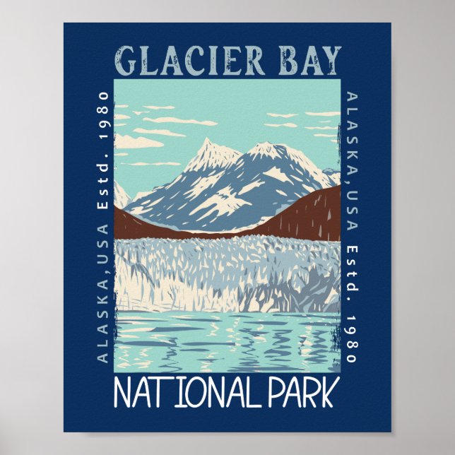 Poster Parque Nacional da Baía de Glacier Alaska Retro Di (Frente)