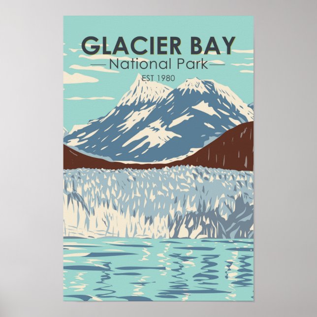 Poster Parque Nacional da Baía do Glaciar Alaska Vintage (Frente)